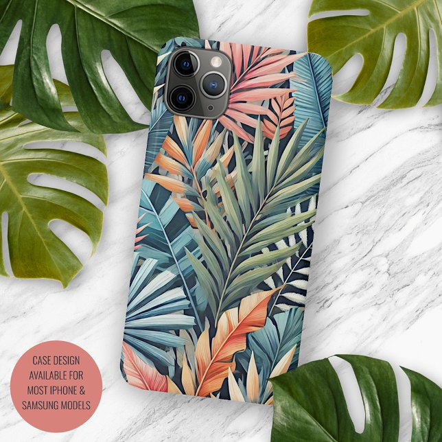Teal Blue Green Pink Orange Leaves Art Pattern Case-Mate iPhone Case (Creator Uploaded)