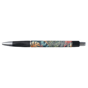 Teal Blue Green Pink Orange Leaves Art Pattern Pen