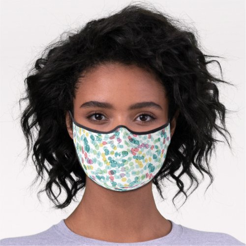 Teal Blue Green Pink Summer Polka Dots On White Premium Face Mask