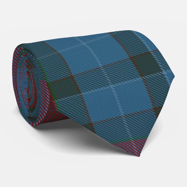 Teal Blue Green Red Large Tartan Plaid Flannel Neck Tie (Rolled)