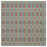 Teal Blue Green Red Terra Cotta Tribal Art Pattern Fabric