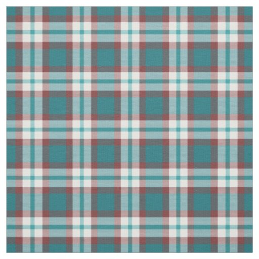 Teal Blue Green Red White Tartan Squares Pattern Fabric