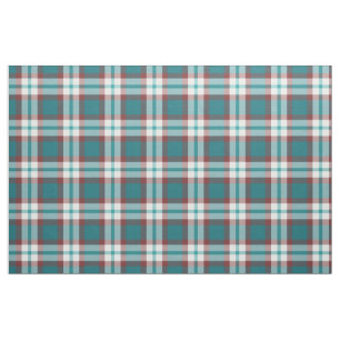 Teal Blue Green Red White Tartan Squares Pattern Fabric