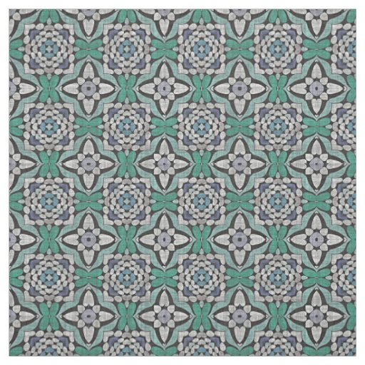 Teal Blue Green Retro Chic Nouveau Deco Pattern Fabric