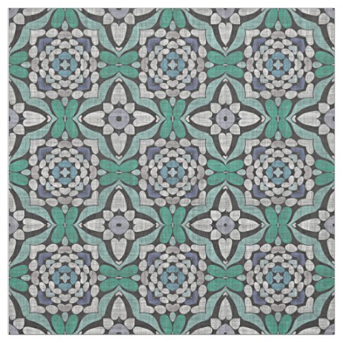Teal Blue Green Retro Chic Nouveau Deco Pattern Fabric