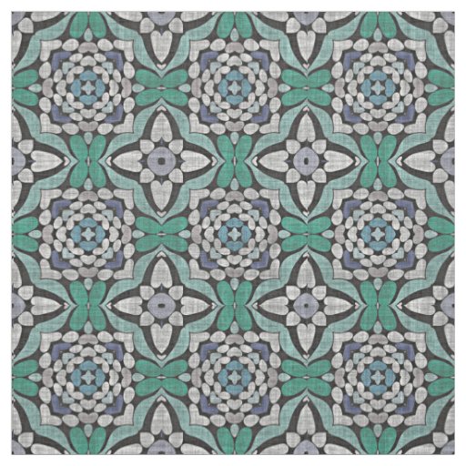 Teal Blue Green Retro Chic Nouveau Deco Pattern Fabric