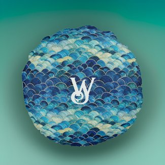 Teal Blue Green Sea Waves Mermaid Scales Monogram