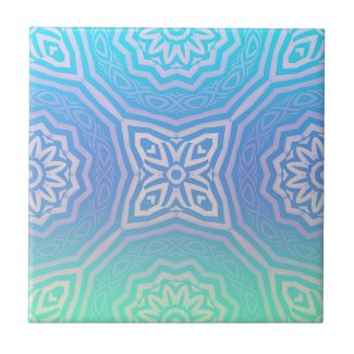 Teal Blue Green Silver Ombre Arabesque Geometric  Ceramic Tile