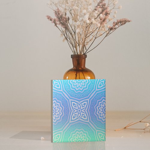 Teal Blue Green Silver Ombre Arabesque Geometric  Ceramic Tile