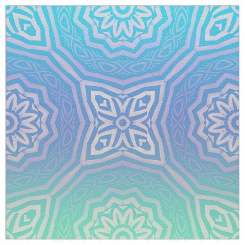 Teal Blue Green Silver Ombre Arabesque Geometric Fabric