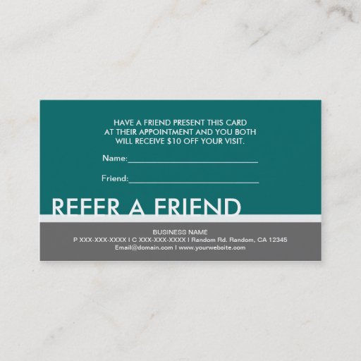 Customizable Teal blue green simple refer a friend cards business cards