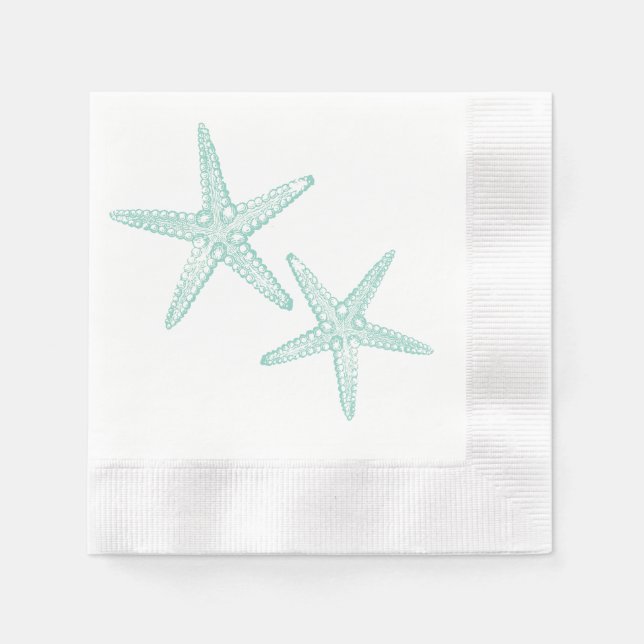 Teal Blue Green Starfish Paper Napkins (Front)