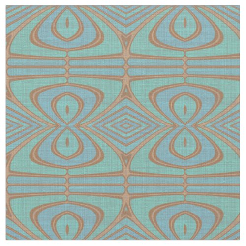 Teal Blue Green Taupe Brown Beige Tribal Pattern Fabric