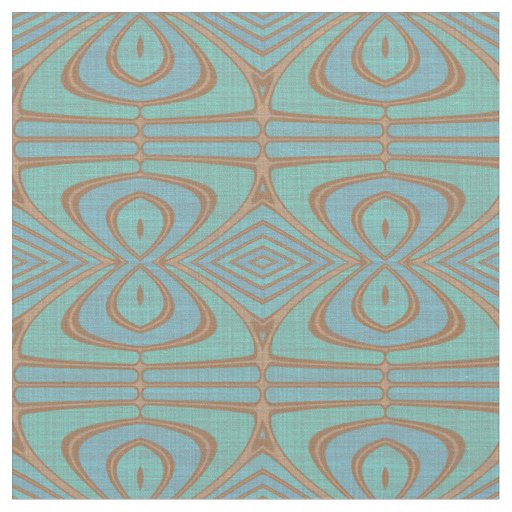 Teal Blue Green Taupe Brown Beige Tribal Pattern Fabric