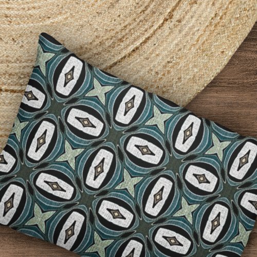 Teal Blue Green Taupe Brown Bohemian Tribe Art Pillow Case