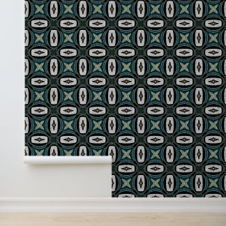 Teal Blue Green Taupe Brown Bohemian Tribe Art Wallpaper