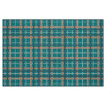 Teal Blue Green Taupe Brown Tartan Squares Pattern Fabric