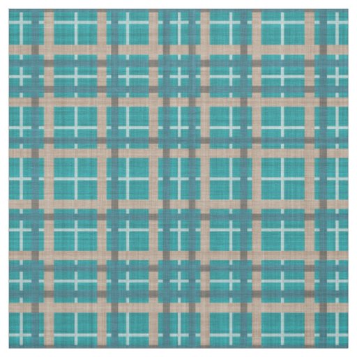 Teal Blue Green Taupe Brown Tartan Squares Pattern Fabric