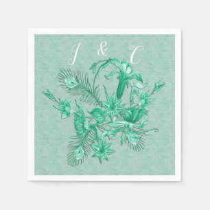 Teal Blue - Green textured background with flowers Napkins
