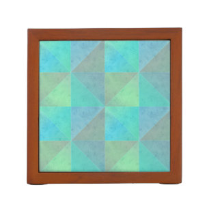 Teal Blue Green Triangles Geometric Art Pattern Desk Organizer