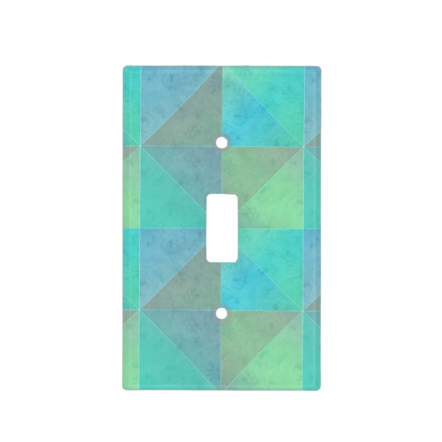 Teal Blue Green Triangles Geometric Art Pattern Light Switch Cover (Front)
