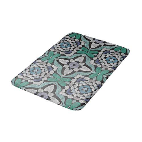 Teal Blue Green Turquoise Ornate Ethnic Art Motif Bathroom Mat