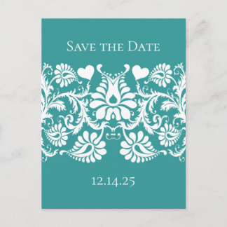 Teal Blue Green Vintage Damask Aqua Change Color Announcement Postcard