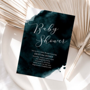 Teal Blue Green Watercolor Baby Shower Invitation
