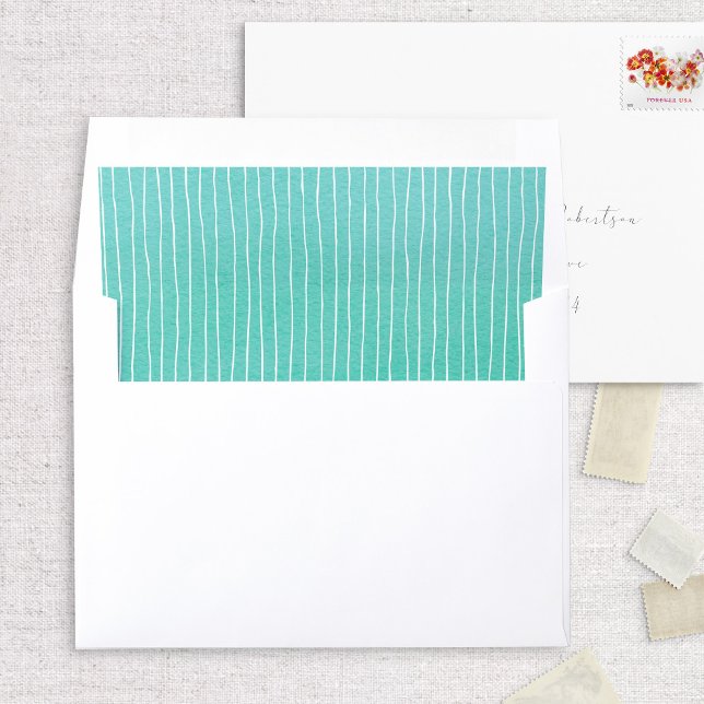 Teal Blue Green Watercolor Striped Envelope Liner (Creator Uploaded)