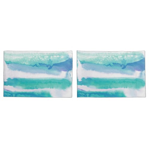 Teal Blue Green Watercolor Stripes Pillow Case