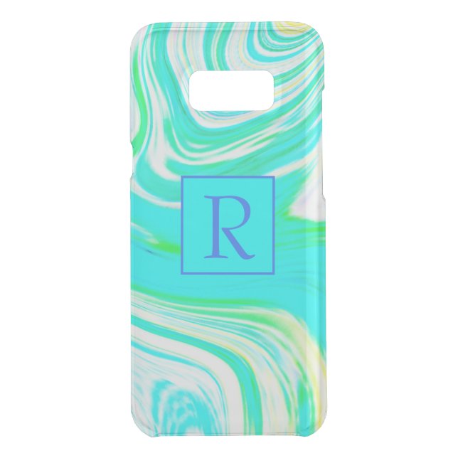 Teal Blue Green White Abstract Waves Monogram Cool Uncommon Samsung Galaxy Case (Back)