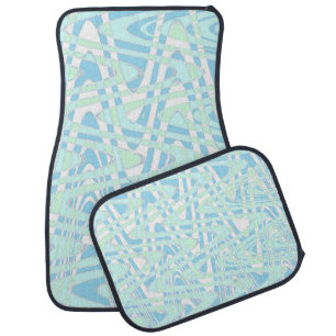 Teal Blue Green White Waves Abstract Patterns Car Floor Mat