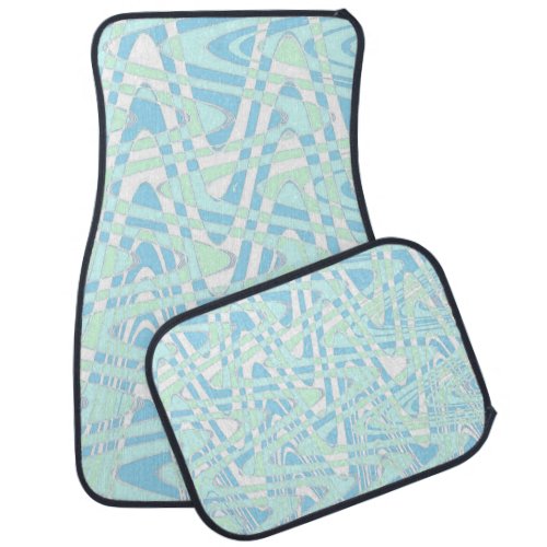 Teal Blue Green White Waves Abstract Patterns Car Floor Mat