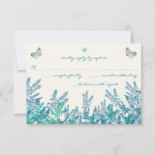 Teal Blue Green Wildflower Butterfly Wedding RSVP Card
