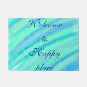 Teal blue greenwatercolor lines add your monogram doormat