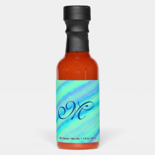 Teal blue greenwatercolor lines add your monogram  hot sauces