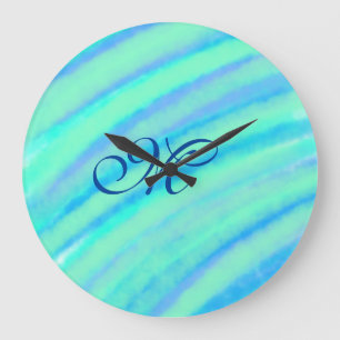 Teal blue greenwatercolor lines add your monogram large clock
