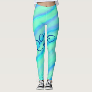 Teal blue greenwatercolor lines add your monogram  leggings