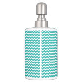 Teal Blue Grey Chevron Pattern Soap Dispenser & Toothbrush Holder (Back)