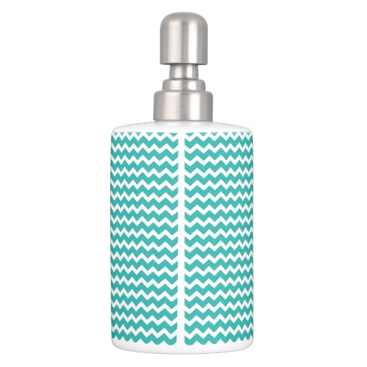 Teal Blue Grey Chevron Pattern Soap Dispenser & Toothbrush Holder (Back)