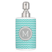 Teal Blue Grey Chevron Pattern Soap Dispenser & Toothbrush Holder (Front)