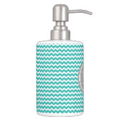 Teal Blue Grey Chevron Pattern Soap Dispenser & Toothbrush Holder (Right)