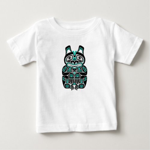 Teal Blue Haida Spirit Bear on Black Baby T-Shirt