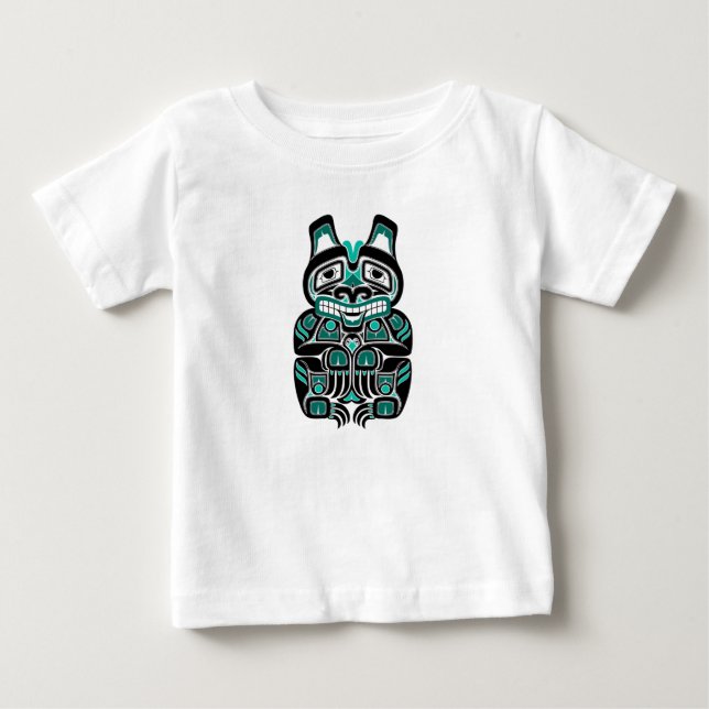 Teal Blue Haida Spirit Bear on Black Baby T-Shirt (Front)