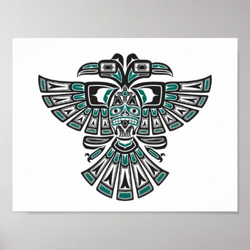 Teal Blue Haida Two Headed Spirit Bird on White Poster