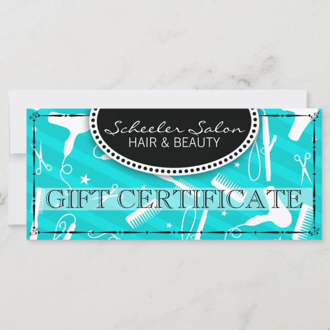 Teal Blue Hair & Beauty Gift Certificate (Front)