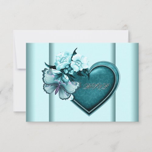 Teal Blue Heart Butterfly Teal Blue RSVP