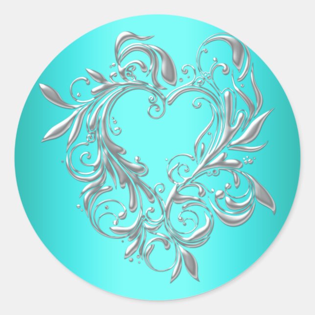 Teal Blue Heart Envelope Seal Party Favor Labels (Front)