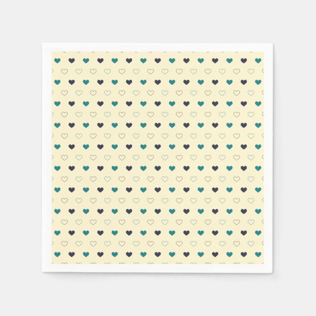 Teal & Blue Heart Pattern on Cream Background Napkins (Front)