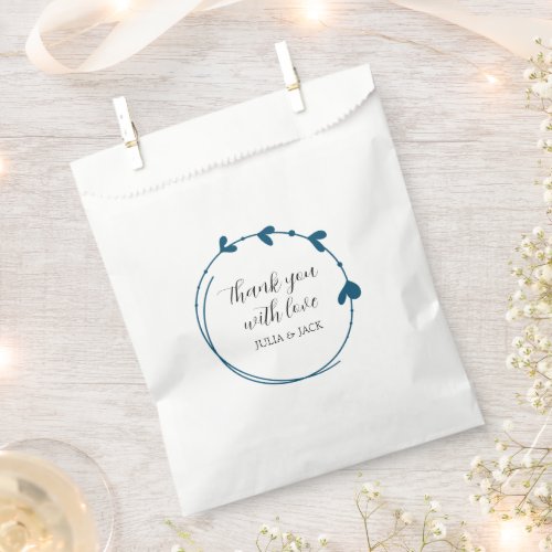 Teal Blue Heart Wreath Wedding Thank You Favor Bag